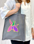 Dark Plum linen tote bag with embroidery - Linen Couture