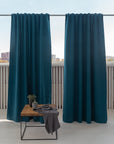 Dark Sea Blue linen curtain with blackout, tape - Linen Couture