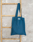 Dark Sea Blue linen large tote bag - Linen Couture