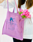 Deep Rose linen tote bag with embroidery - Linen Couture