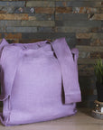 Deep Rose linen tote bag with inside pocket - Linen Couture