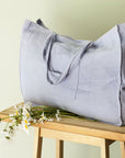 Double Cloth linen beach bag with pocket - Linen Couture