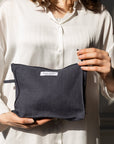 Double cloth linen large makeup bag with zipper - Linen Couture