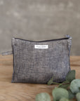 Double cloth linen large makeup bag with zipper - Linen Couture
