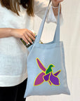 Grey Linen tote bag with embroidery - Linen Couture