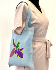 Grey Linen tote bag with embroidery - Linen Couture