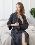 Grey linen waffle robe - Linen Couture