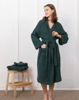 Greyish Green linen waffle robe for men - Linen Couture