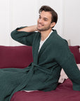Greyish Green linen waffle robe for men - Linen Couture