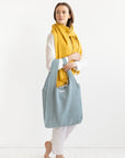 Greyish Mint linen tote bag with inside pocket - Linen Couture