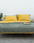 Honey and Safari Green double linen bedding set - Linen Couture