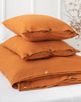 Light Chestnut linen bedding set with coconut buttons - Linen Couture