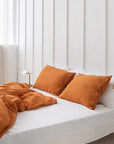Light Chestnut linen pillowcase with coconut buttons - Linen Couture