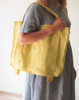 Light Grey and Grey linen canvas bag two tones - Linen Couture