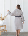 Light Grey and Grey linen waffle robe two tones - Linen Couture
