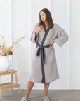 Light Grey and Grey linen waffle robe two tones - Linen Couture