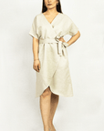 Light Grey linen wrap dress - Linen Couture