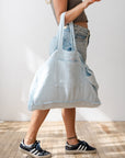 Linen beach bag with pocket and zipper in Baby Blue - Linen Couture