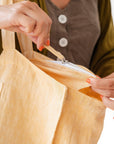 Linen beach bag with pocket and zipper in Canary Yellow - Linen Couture
