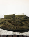 Moss Green linen bedding set with zipper - Linen Couture