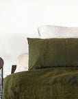 Moss Green linen bedding set with zipper - Linen Couture