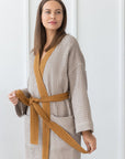 Natural and Amber linen waffle robe two tones - Linen Couture