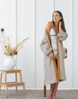 Natural and Amber linen waffle robe two tones - Linen Couture