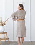Natural and Amber linen waffle robe two tones - Linen Couture