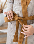 Natural and Amber linen waffle robe two tones - Linen Couture