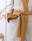 Natural and Amber linen waffle robe two tones - Linen Couture