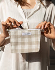 Natural and White check linen cosmetic bag - Linen Couture