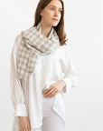 Natural and White Check linen scarf - Linen Couture