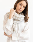 Natural and White Check linen scarf - Linen Couture