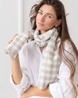 Natural and White Check linen scarf - Linen Couture