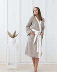 Natural and White linen waffle robe two tones - Linen Couture