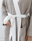 Natural and White linen waffle robe two tones - Linen Couture