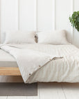 Natural Light and Striped Beige double side linen bedding set - Linen Couture