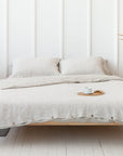 Natural Light and Striped Beige double side linen bedding set - Linen Couture