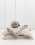 Natural Light and Striped Beige double side linen bedding set - Linen Couture