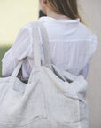 Natural Light linen beach bag with pocket - Linen Couture