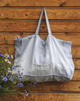 Natural Light linen beach bag with pocket - Linen Couture