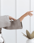 Natural linen waffle robe with hoodie - Linen Couture