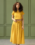Taormina Honey Linen Crop Top and Midi Skirt Set - Linen Couture