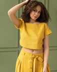 Taormina Honey Linen Crop Top and Midi Skirt Set - Linen Couture
