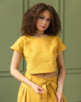 Taormina Honey Linen Crop Top and Midi Skirt Set - Linen Couture