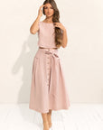 Taormina Pale Pink Linen Crop Top and Midi Skirt Co Ord Set - Linen Couture
