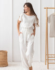 White linen / Natural Linen Pajama set / Linen loungewear / Linen sleepwear - Linen Couture