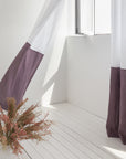 White and Pastel Plum linen curtains with tape, two tones - Linen Couture Boutique