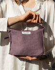 Pastel Plum linen large makeup bag with zipper - Linen Couture Boutique