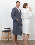 Set of Waffle Linen Towels and Robes with Hoodies for Two - Linen Couture Boutique